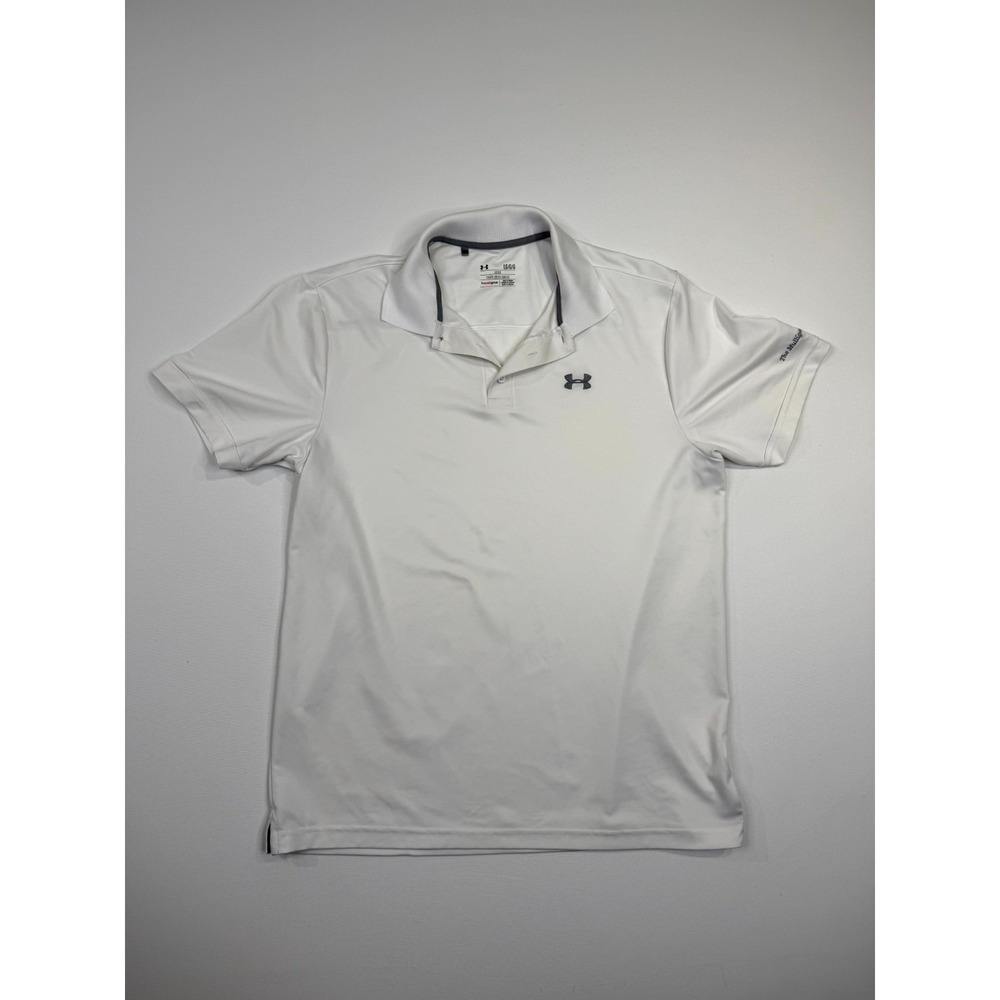 Under Armour HeatGear Polo Shirt Men Large White Loose Fit Mulligan Masters Golf